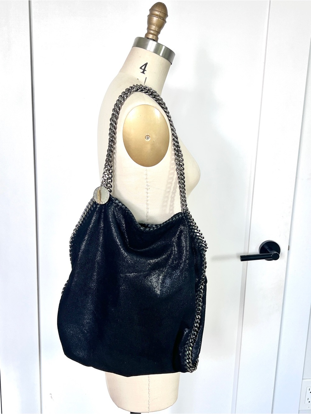 Stella McCartney Falabella Fold Over Tote Large Black Shaggy Deer Chain Bag - Picture 3 of 9